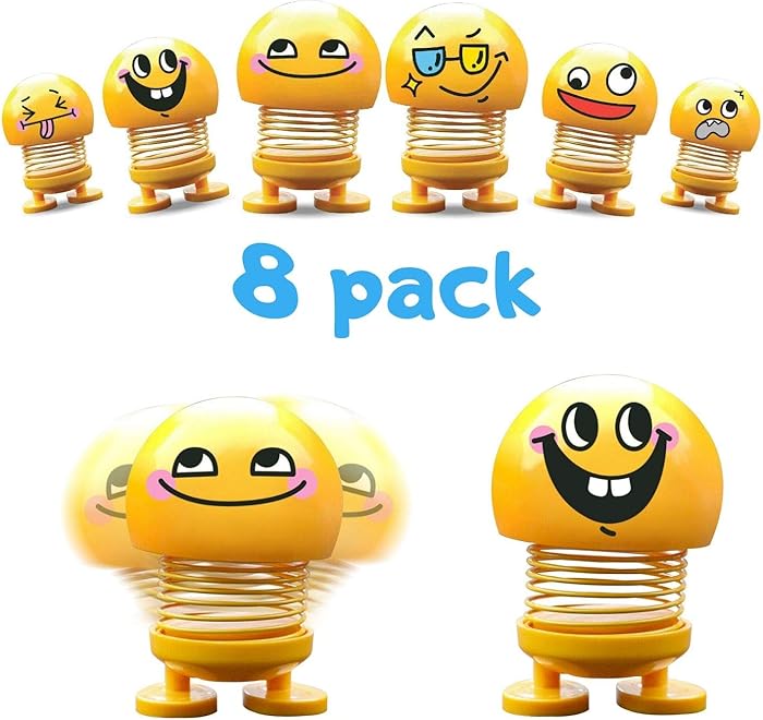 Head Shakers Emoji Bobbleheads for Cars - Cool Set of Shaking Head Toys for Car, Home or Office, Featuring Hilarious Emoji Doll Bobble Heads, 2 Sizes, Cute and Funny Dashboard Decoration (8 pc)