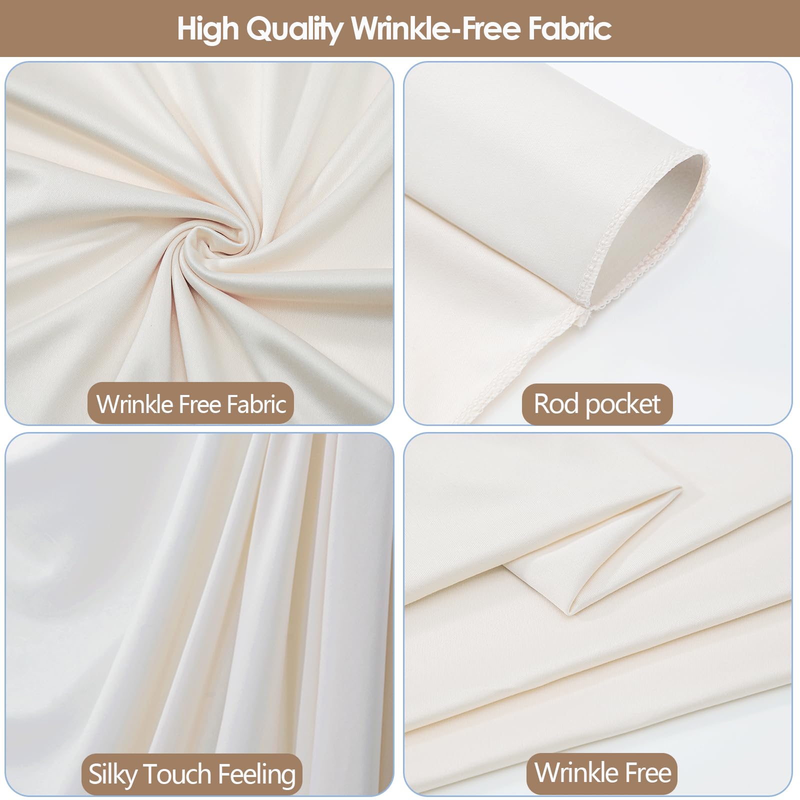10x10ft Wrinkle Free Ivory Backdrop Curtain for Parties Soft Fabric Drapes Wedding Ivory Curtain Backdrop for Birthday Party Decorations Background for Photography 5x10ft,2 Panels