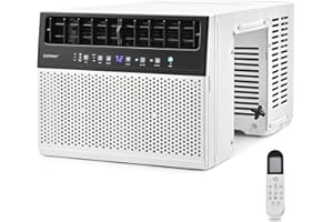 COSTWAY 6000 BTU Window Air Conditioner, Over the Sill AC with Energy Saver Modes, Handy Remote, Touchable LED Control Panel,