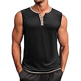 Runcati Men's Workout Tank Tops Sleeveless Gym Muscle Henley Shirt Casual Basic Summer Beach Tops