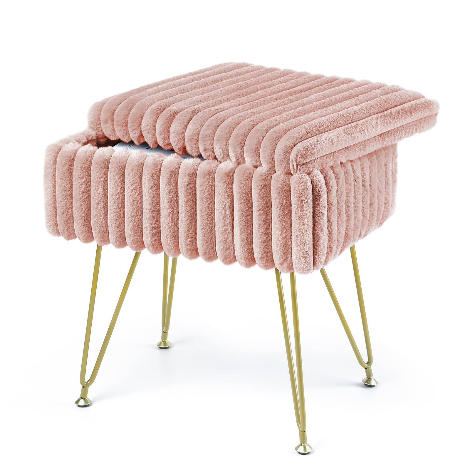 Photo 1 of ABHENG Multifunctional Rectangle Vanity Chair with Storage, Velvet Footstool & Footrest, Anti-Slip Iron Base Dressing Stool for Makeup Room, Bedroom, Living Room, 15.75"x10"x17.13", Pink, ASND53P