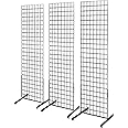 Only Hangers 2' x 6' Grid Wall Panel Floorstanding Display Fixture with Deluxe T-Style Base, Black or White. Three-Pack Combo. (BLACK)
