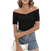 Sarin Mathews Womens Shirts Off The Shoulder Tops Sexy V Neck Slim Fit Shirts Tops Blouses