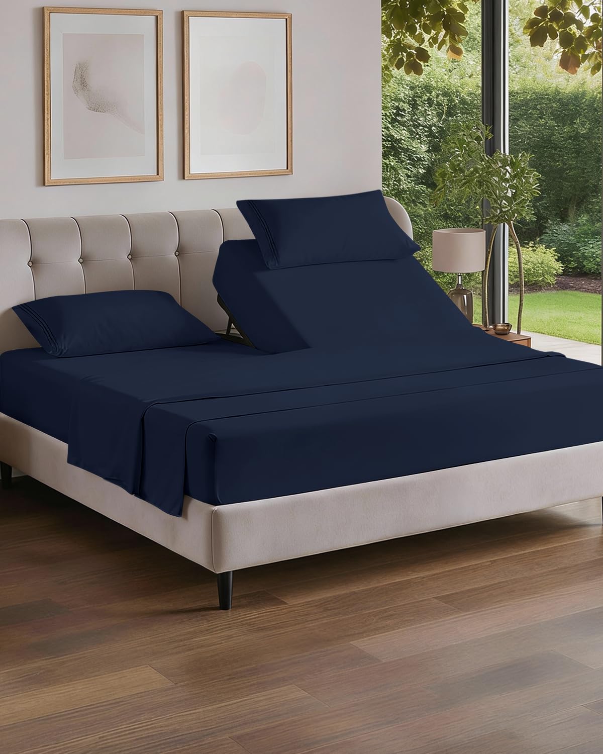 Photo 1 of Flex Top Split Head King 4 Piece Sheet Set - Comfy Breathable & Cooling Bed Sheets Set - Hotel Luxury Bedding for Women, Men, Kids, Teens, Boys & Girls - Deep Pockets, Soft and Oeko-Tex - Navy Blue
