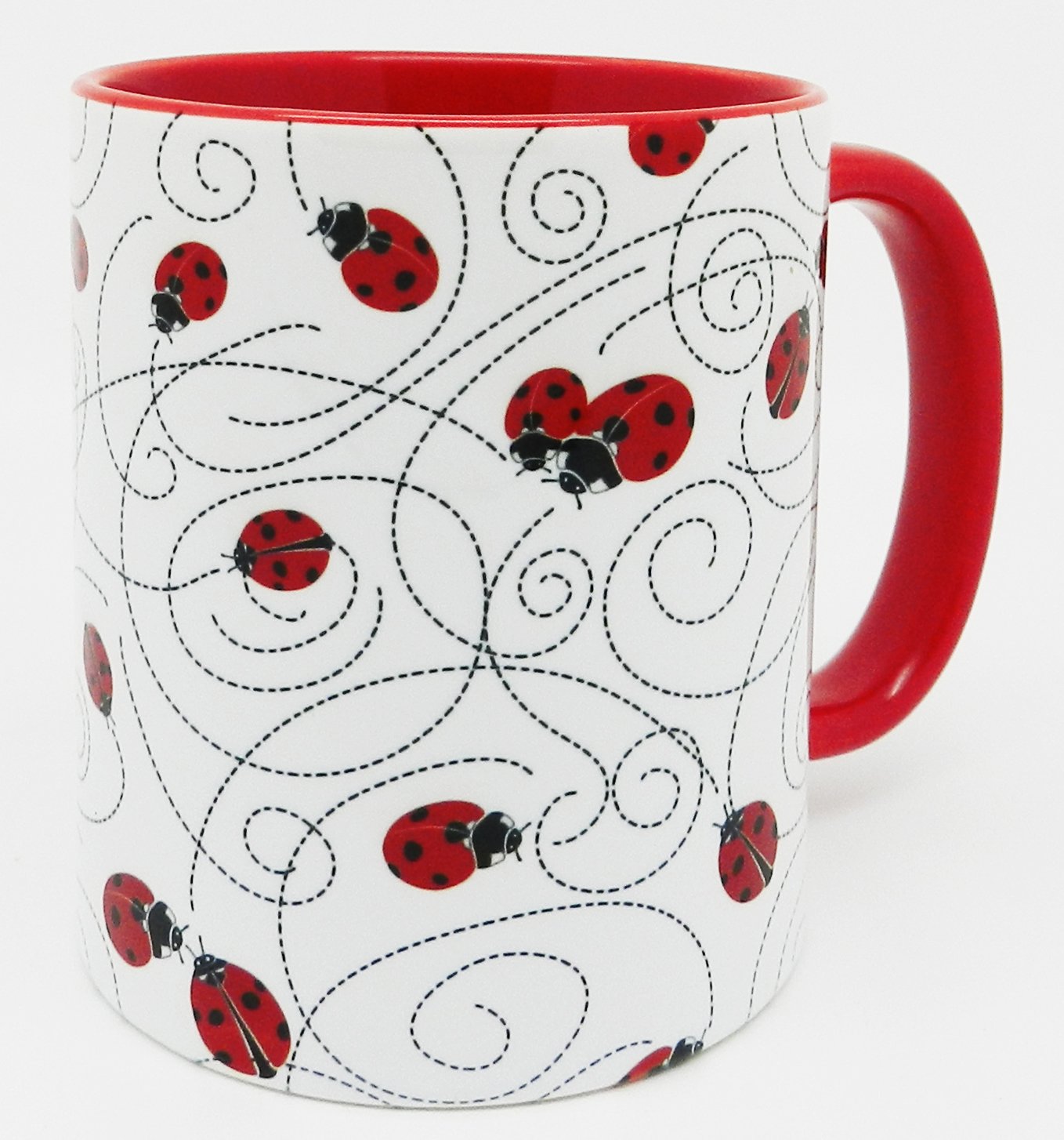 Half a Donkey The Red Ladybird Trail Ceramic Mug with Red Glazed Handle and Inner 310ml (11oz)