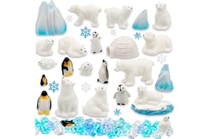 Bbiamsleep 65 Pcs Mini Arctic Animal Figurines Set Mini Winter Animals Includes Miniature Polar Bear Penguin Figurine for Christmas Birthday Gift Home Decoration