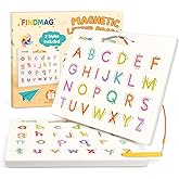 FINDMAG Magnetic Letter Board, Double Sided Alphabet Magnets Tracing Board for Toddlers, Uppercase & Lowercase ABC Boards for Learning Practice, Handwriting, Preschool Educational Gifts for Children
