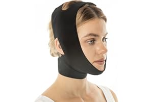 INVERA Post Surgery Neck and Chin Compression Garment Wrap Bandage, Face Slimmer, Jowl Tightening, Neck Coverage, Chin Lifting Strap (L)