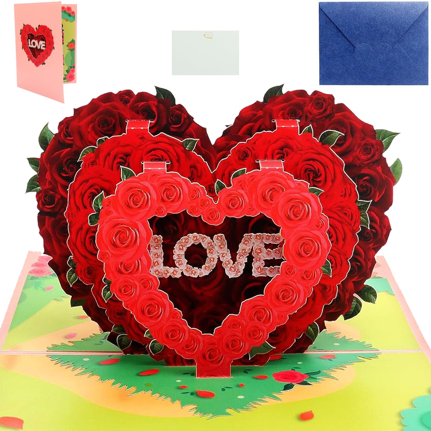 MOMODARLING 3D Pop Up Greeting Card with Envelope for Her Him Women Men, Romantic Greeting Cards for Wedding, Birthday, Anniversary, Valentine's Day (Red Heart)