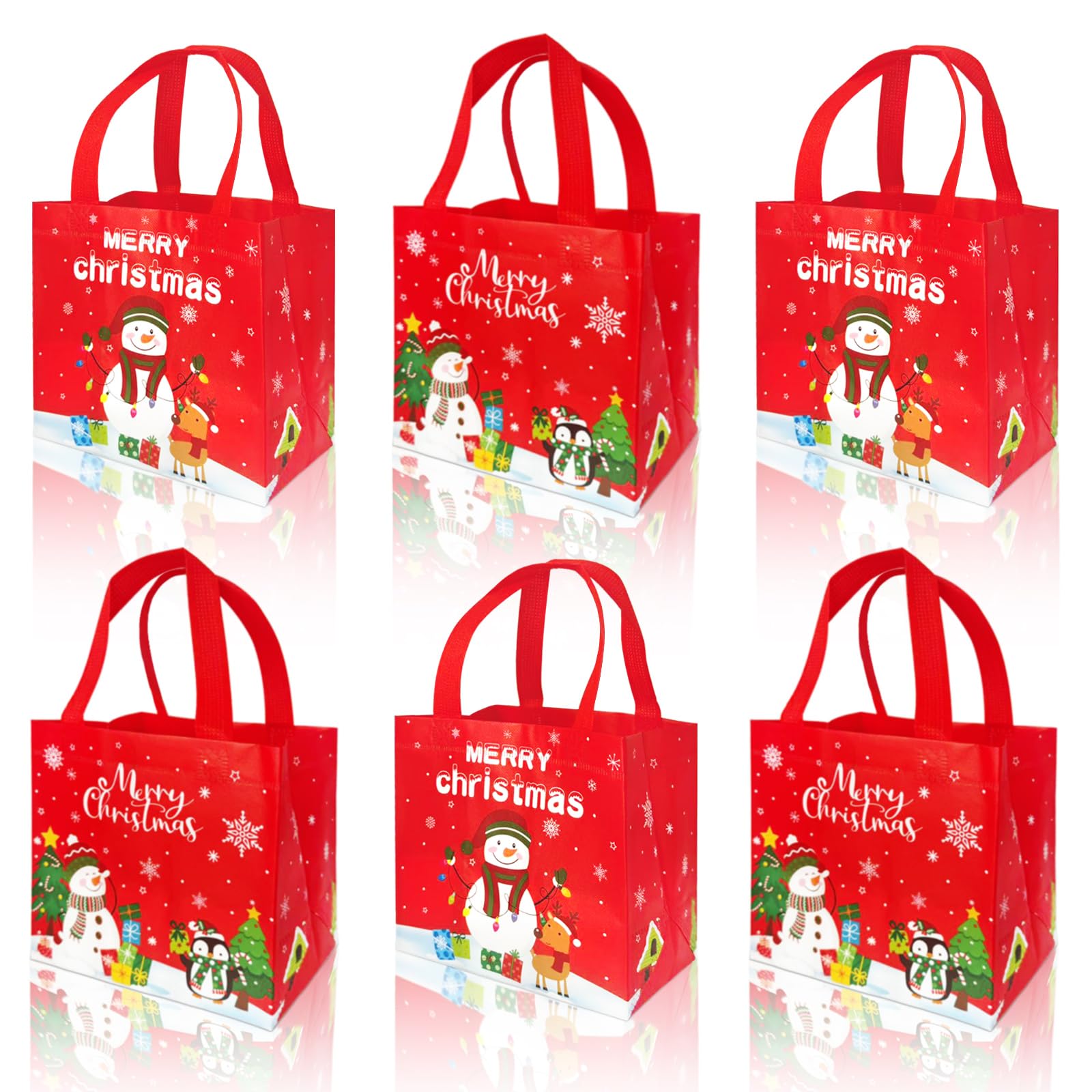Photo 1 of  Large Christmas Gift Bags Bulk - Merry Christmas Tote Bags with Handles, Reusable Non-Woven Xmas Snowman Goodie Candy Treat Bag Set for Winter Xmas Party Supplies Favors Gift Wapping
