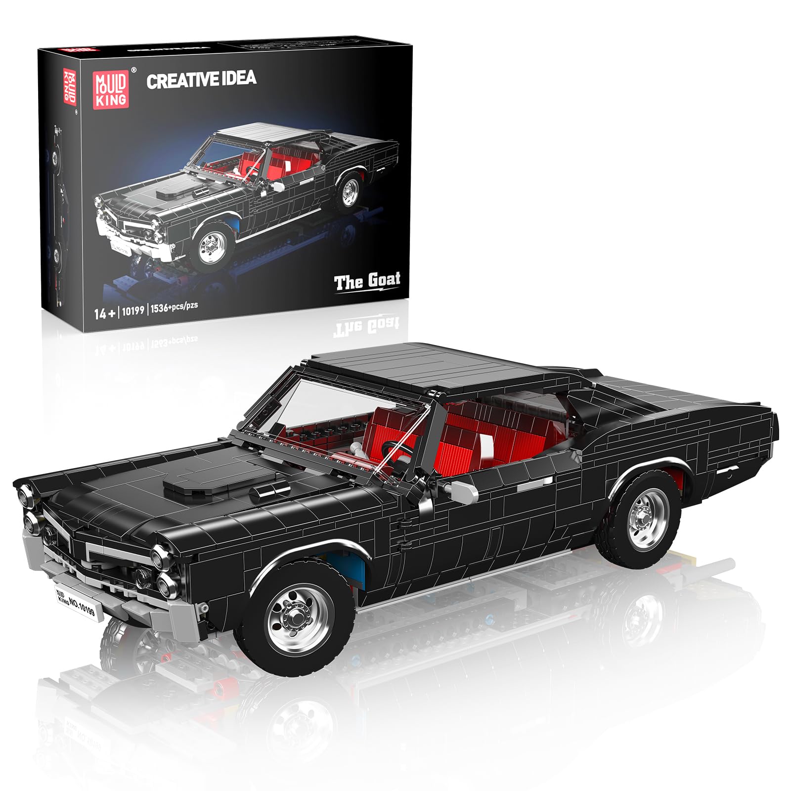 Mould King 10199 Technik Sportwagen Bausteine GTO Rennauto Klemmbausteine Klassischer Amerikanischer Muscle-Car Modellauto für Jungen und Erwachsene(1536 Teile)