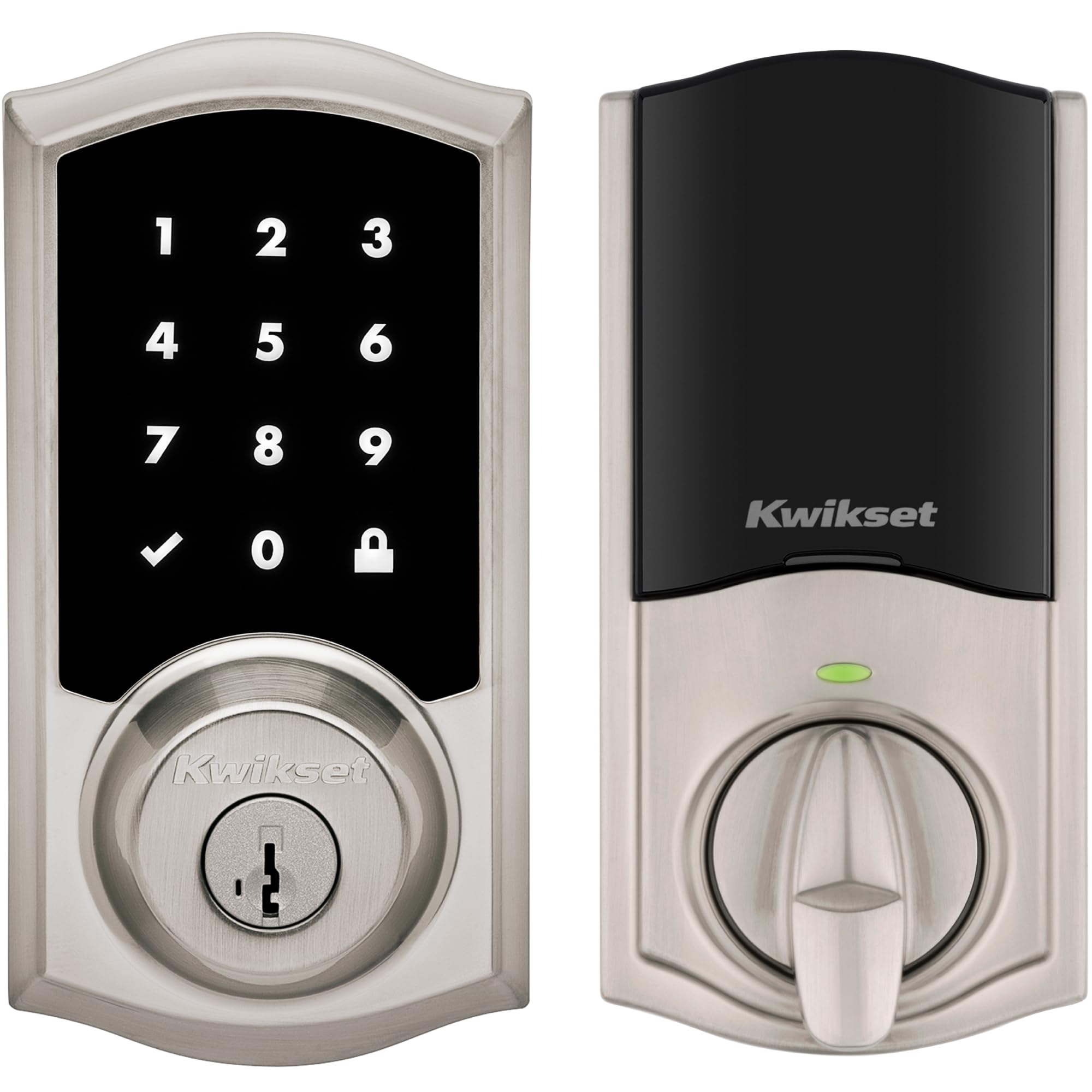 Photo 1 of Kwikset HomeConnect 918 Traditional Z-Wave Long Range Enabled Touchscreen Lock Works with Ring Alarm, Samsung SmartThings Hub Required, Sold Seperately in Satin Nickel
