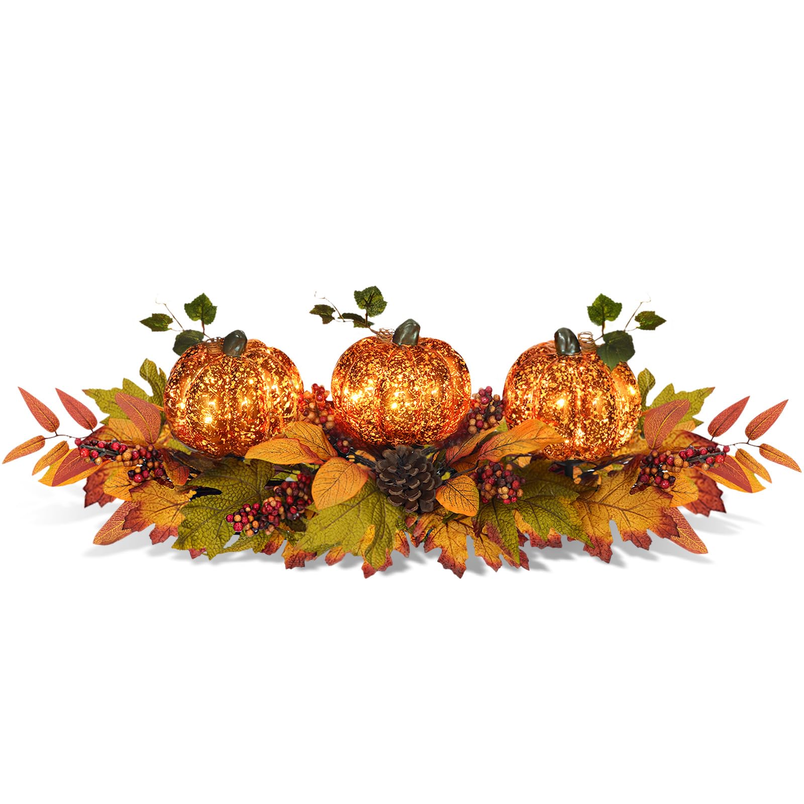 Photo 1 of Fall Centerpieces for Table, Lighted LED Sparkle Pumpkins Battery Operated with Timer for Thanksgiving Autumn Harvest Dining Table Decorations 28’’ L