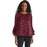 Kasper Womens Floral Print Flutter Sleeve Top