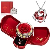 Preserved Real Red Rose with Necklace Forever Flowers Rose Valentines Day Gifts for Her Wife Girlfriend Women Mom Grandma on Valentines Mothers Day Sweetest Day Christmas Anniversary Romantic-Red