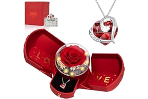 BNWXOY Preserved Real Red Rose with Necklace Forever Flowers Rose Birthday Gifts for Women Her Mom Wife Girlfriend Grandma on Valentines Mothers Day Sweetest Day Christmas Anniversary Romantic-Red