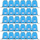 CODOBON 30 Pack Drawstring Bags,Bulk Draw String Backpack, DIY Gym Sports Cinch Bag Sackpack for Women Men, Sky Blue