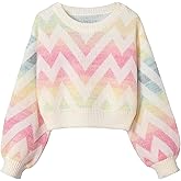 SHENHE Girl's Crewneck Lantern Sleeve Colorful Ombre Cute Chevron Knit Crop Sweater Jumper