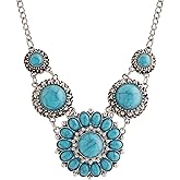 MINACHI Bohemian Retro Sunflower Created Turquoise Necklace Choker, Ethnic Chunky Style, Gift Jewelry for Women