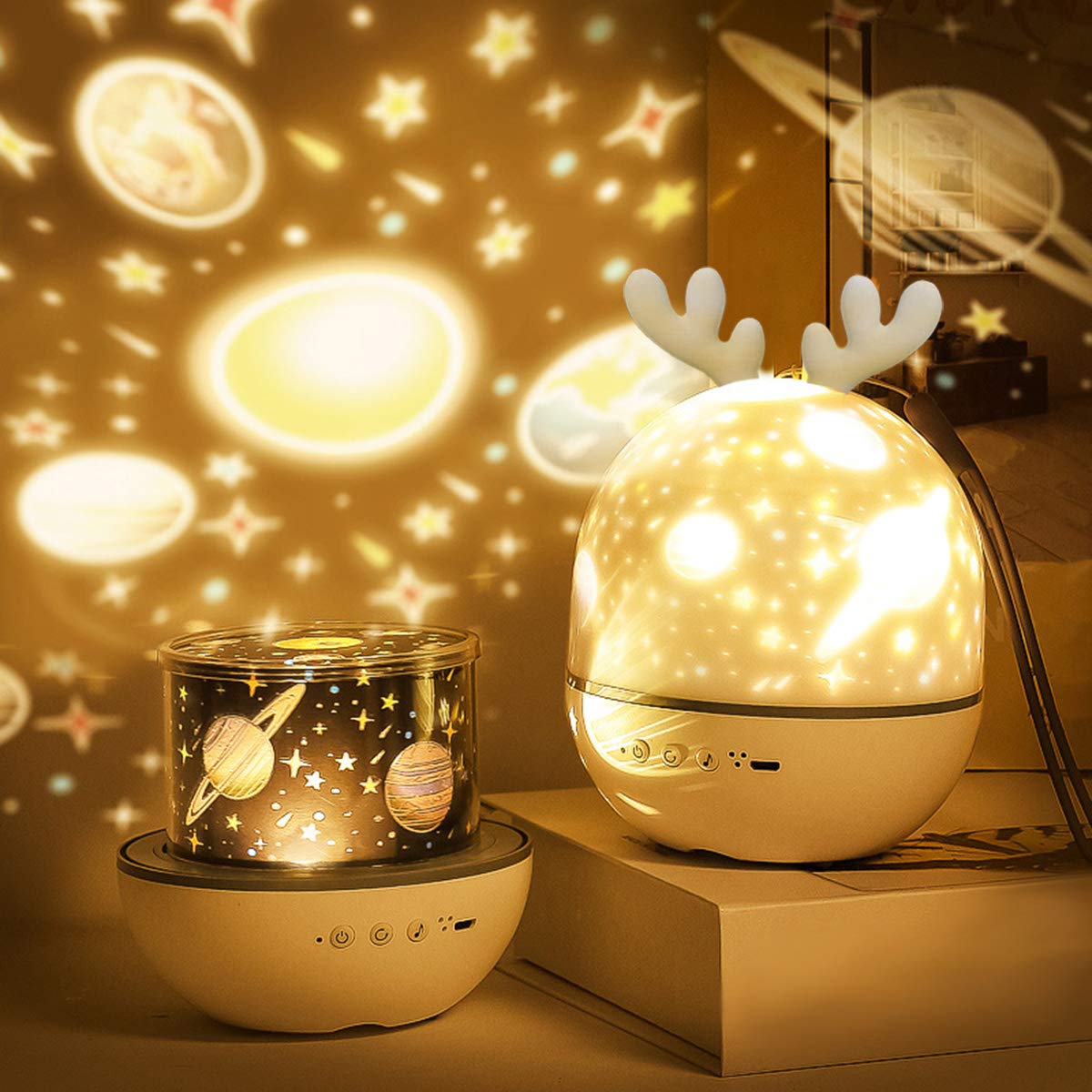 Night Light Projector with Music, Star Light Projecter with Remote Control, 6 Projector Films Baby Nursery Light 360° Rotation Timer Projector Light for Kids Boy Girl Birthday Gift Bedroom/Party Decor