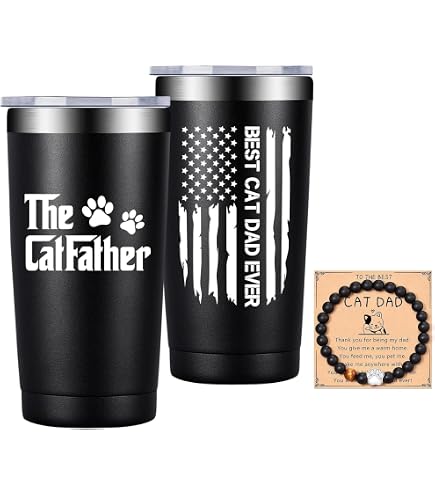 Cat Dad Aluminum Water Bottle - 18oz With Carabiner & Sport Top, Cat Lover Gift For Men