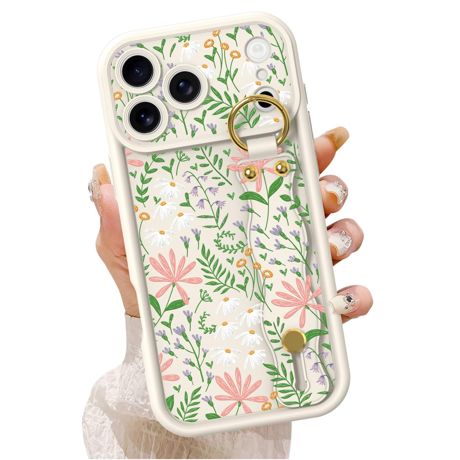 Houmee for iPhone 17 Pro Max Case with Strap Floral Cute Flower Phone Cases for Women Girls Soft Non-Slip Protective Cover Garden Colored Flowers