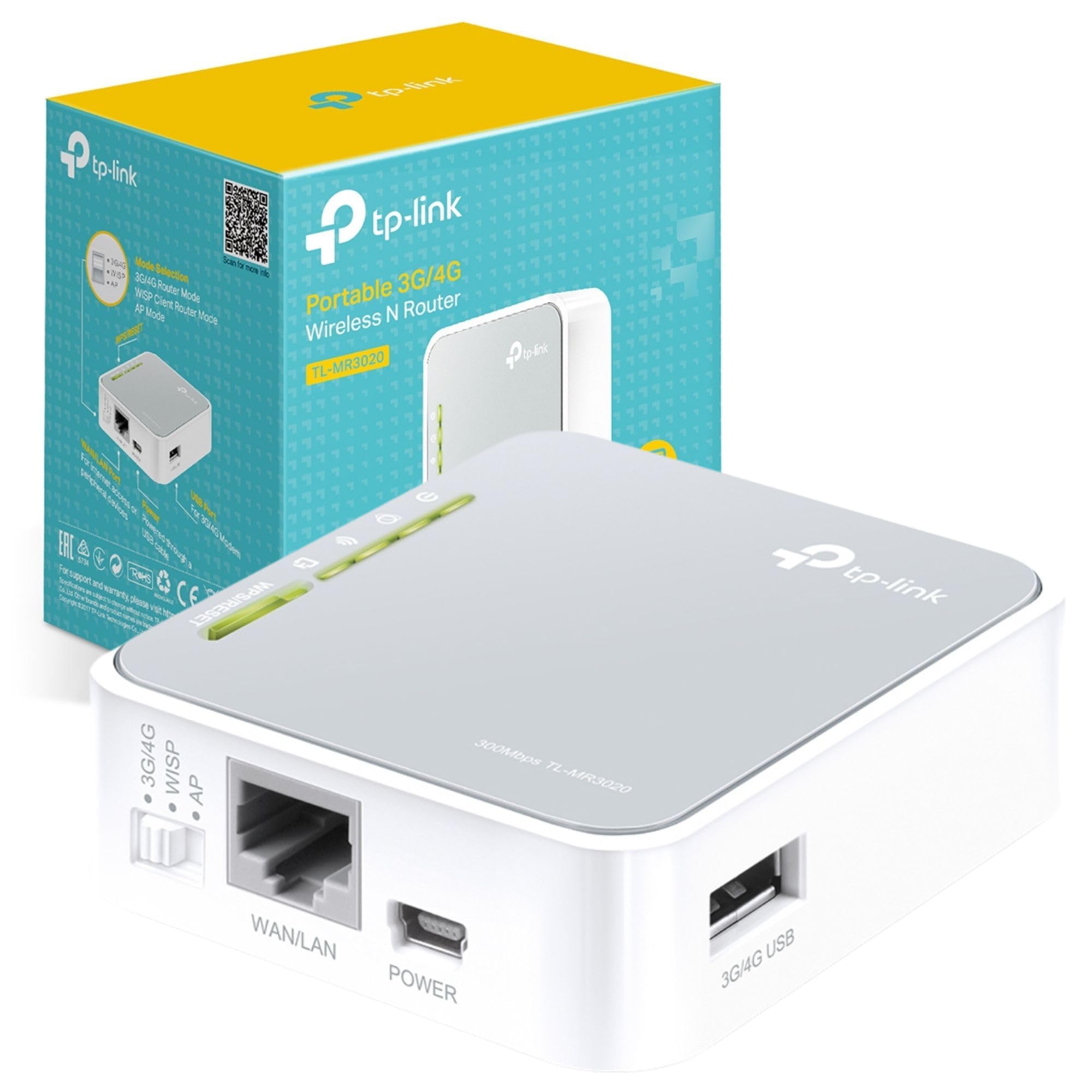 TP-Link TL-MR3020 Portable 3G/4G Wireless N Router,Travel Size Design, 1x 2.0 USB Port + 1xMicro USB Port, 1x Fast WAN/LAN Ports, WISP Mode, No sim card slot, No Configuration Required, UK Plug