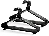 KEPLIN 25 Pack Adult Plastic Coat Hangers, 37.5 cm, Black Gloss with Bar & Clips view 1