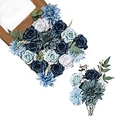 FANKO Rose Artificial Flowers Combo for DIY, Fake Blue Rose Silk Flowers Greenery, Faux Flowers for Wedding Bridal Bouquet, Baby Shower, Table Centerpieces, Floral Arrangement, Party Home Decoration