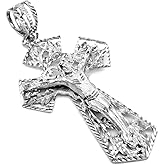Religious Jewelry by FDJ 925 Sterling Silver Extra Large Filigree-Style Artistic Crucifix Necklace Pendant