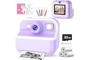 VAKZOVY Kids Camera Instant Print Toys for Girls Age 5-12, 1080P Instant Camera for Kids with Print Selfie Photos, Christmas Birthday Gifts for Girls Age 4 5 6 7 8 9 10 Year Old-32GB Purple