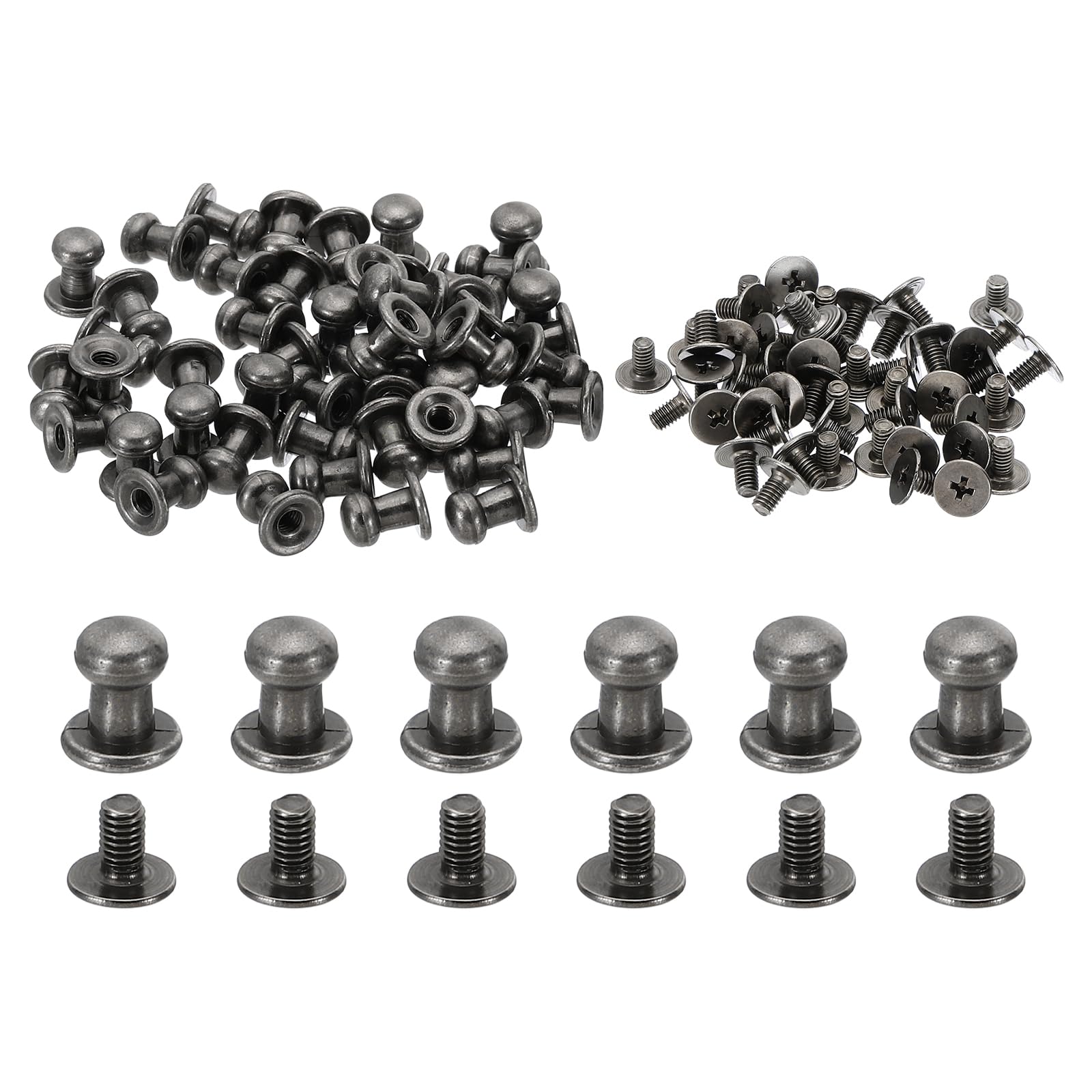 PATIKIL 6mm Leather Rivets, 50 Sets Round Button Head Studs Metal Screw Studs Posts Chicago Screws Rivet for Clothing Leather Crafts, Grey