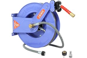 JOEJET Retractable Pressure Washer Hose Reel, 3/8" x 50 FT Power Washer Hose Reel with Hose, Wall/Floor Mounted, 4000 PSI, Blue