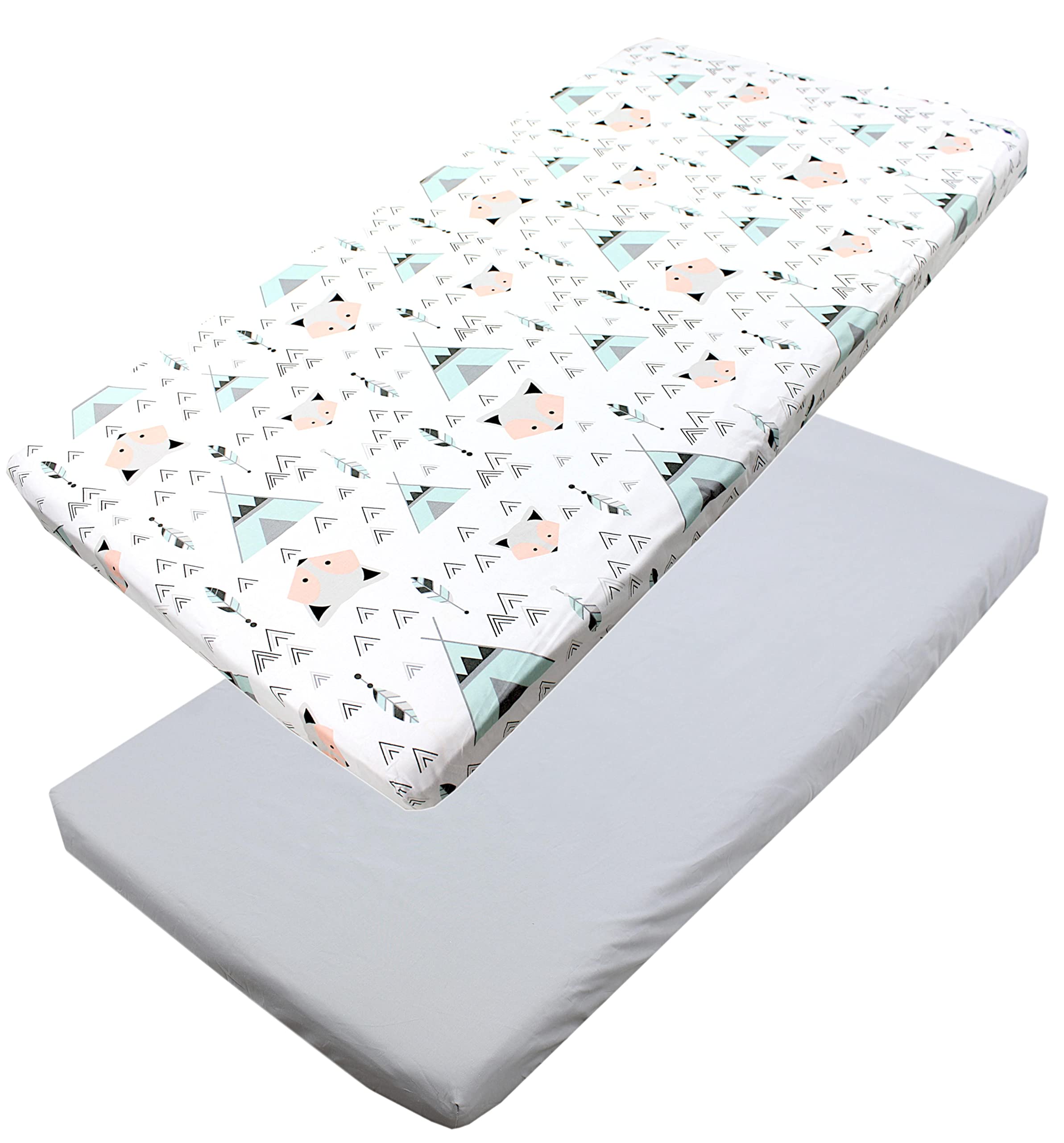 TupTam baby fitted sheet children fitted sheet for baby bed cot pack of 2, Gray/fox mint, 70 x 140 cm