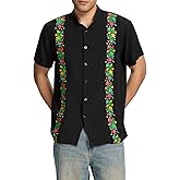 Men's Mexican Guayabera Shirt Short Sleeve Cinco De Mayo Shirts with Elegant Embroidered Design