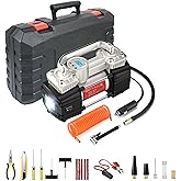 GSPSCN 6X Faster Inflation Digital Tire Inflator, Portable Toolbox 12V Air Compressor Pump Heavy Duty Dual Cylinders Car Pump,150Psi Auto Shut-Off with Tire Repair Kit for Auto,SUV,Truck etc