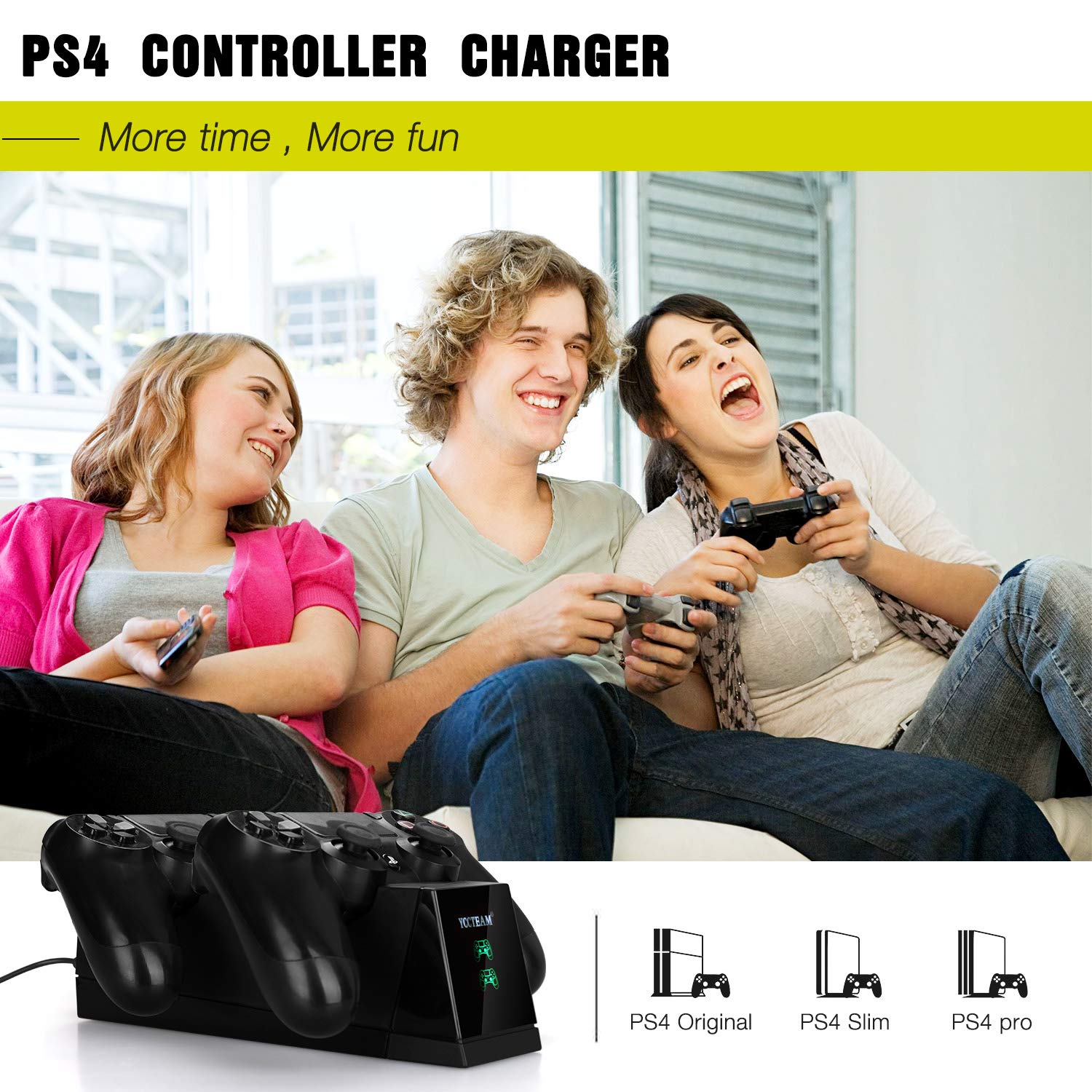 PS4 Controller Charger,Dualshock 4 Dual USB Fast Charging Docking Station Stand for Sony Playstation 4 PS4,PS4 Pro,PS4 Slim Controller,Black