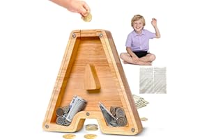 CCHKFEI Personalized Wooden Letter Piggy Bank Alphabet Letter Coin Bank for Kids Boys Girls Toddler Large 26 Alphabet Money Bank Custom Name Transparent Saving Coin Bank, Children's Day Birthday Gift-(A)