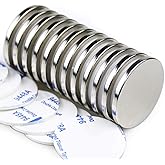 LOVIMAG Strong Magnets Neodymium Magnet 12 Pack Rare Earth 1.26x1/8 inches | Fridge Disc Imanes Fuertes with Adhesive Backing for Whiteboard Locker Round Extra Crafts Flat Refrigerator Industrial Silver