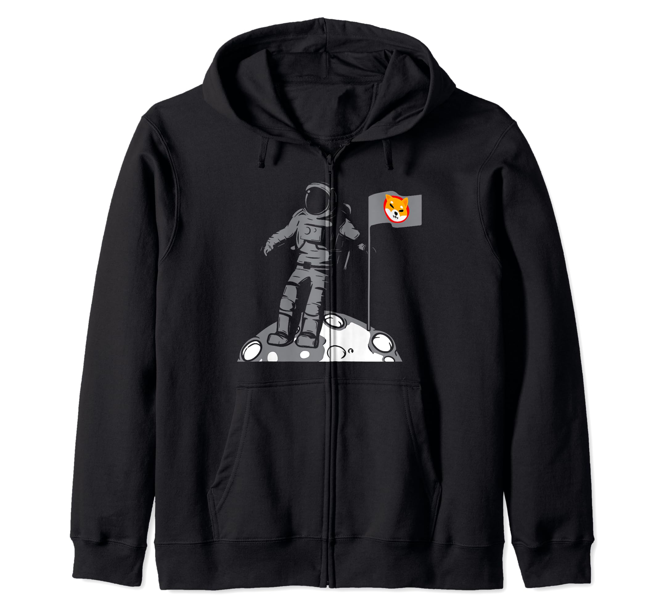 Shiba Inu Coin Flag Astronaut Moon Landing Cryptocurrency Zip Hoodie