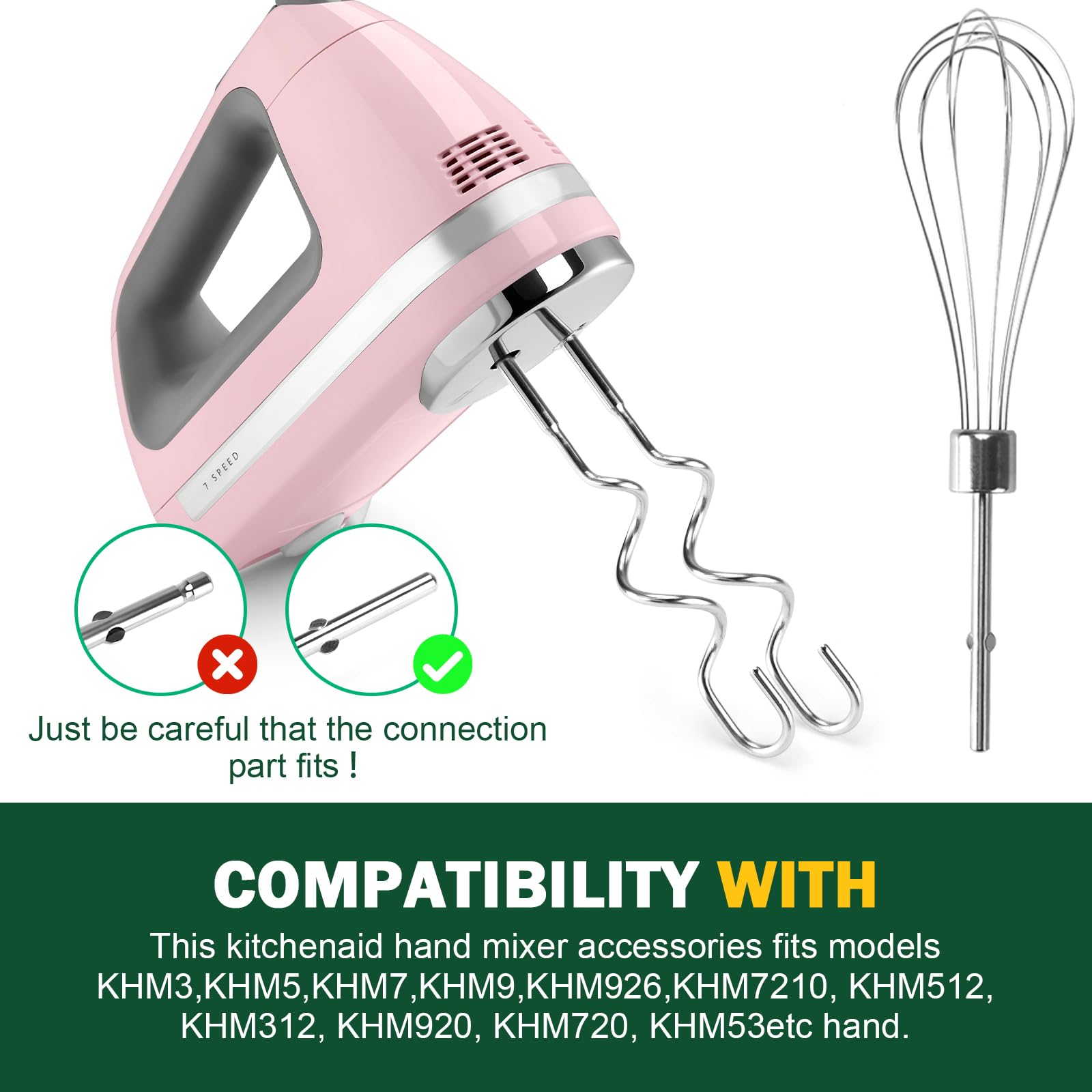 Hand Mixer Beaters Blender For KitchenAid & Mixer Dough Hooks For KitchenAid Hand Mixers Whisk Attachment KHMPW Stainless Steel Egg Beater/Whisk Attachment for Kitchen Hand Mixer Accessories,3PCS