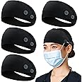 ABAMERICA Headbands with Button for Mask, Wide Nurses Headbands Non Slip Elastic Ear Protection for Women Men Doctors Sweatband Headband