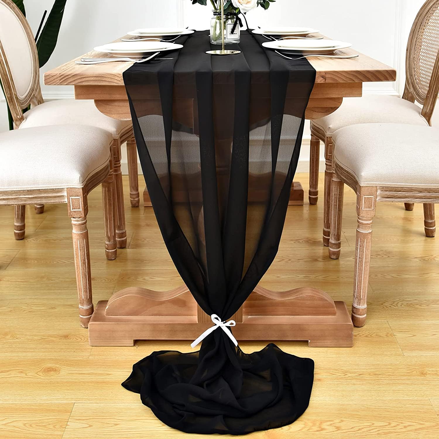 50CM Wide Black Voile Fabric Wedding Deco, Drape, Chair sash DIY Material (25 Meters)