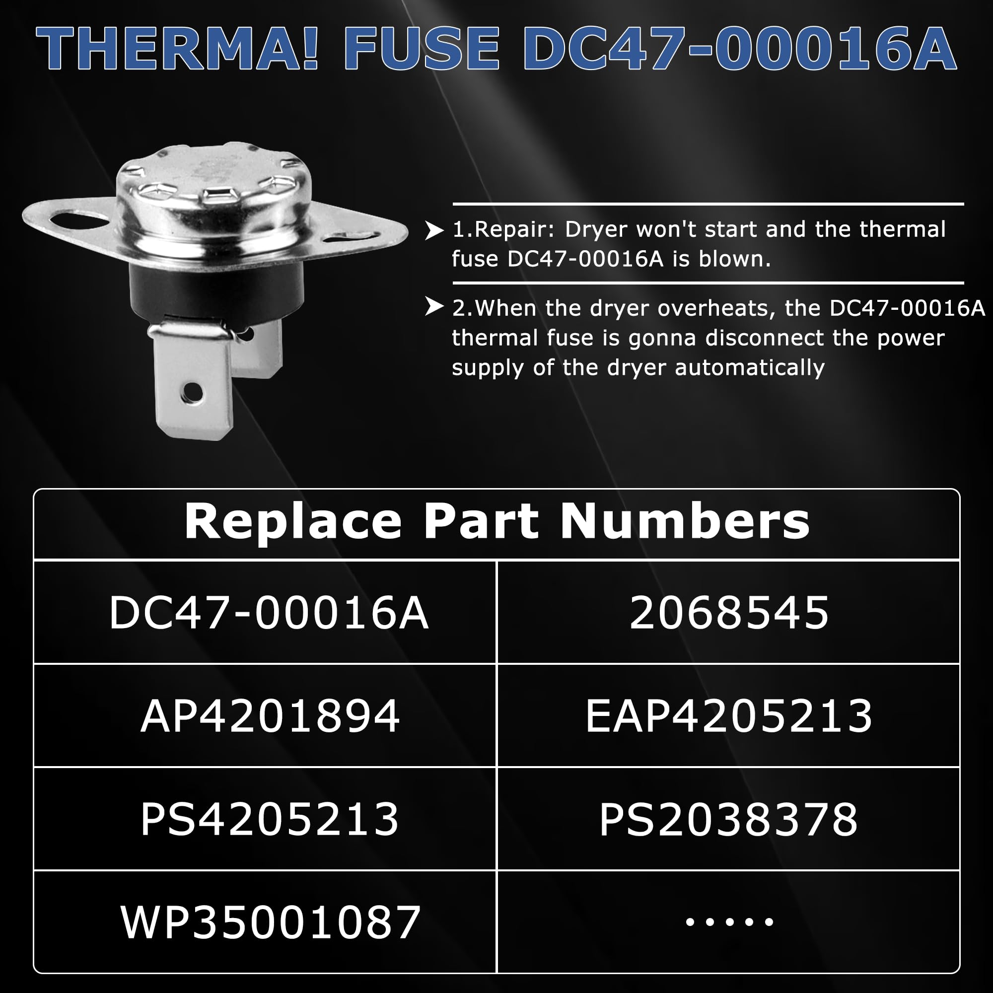【5000+ Cycle Life】DC47-00019A Heating Element for SAMSUNG Dryer DV42H5000EW/A3 DV45H7000EW/A2 DV40J3000EW/A2 DVE50R5400V/A3 DV42H5200EP/A3 DVE50R5200W/A3 DVE50M7450W/A3 3 DV210AEW/XAA by TOMOON