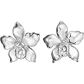 925 Sterling Silver Hawaiian Orchid Flower Plant Stud Earrings, Nickel Free Hypoallergenic for Sensitive Skin, Tropical Nature Jewelry, Gift Box Included
