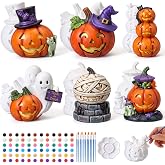 Tondiamo 6 Set 4 Inch Halloween Pumpkin Ceramics to Paint Kit for Kid Adult | Ready to Paint Your Own Halloween Figurines, DIY Plaster Statues with Paints, Brushes and Palette for DIY Craft Party Favor
