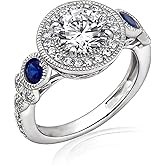 Amazon Essentials Platinum-Plated Sterling Silver Infinite Elements Cubic Zirconia Antique Round-Cut and Created Sapphire Ring, (previously Amazon Collection)