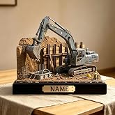 pinymaoy Personalized Excavator Theme Desk Ornament With Name Custom Excavator Style Name Plate Desk Decor Gift for Dad Son Kids Men Constructions Workers (Style 1-2)