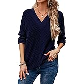 Dokotoo Long Sleeve Shirts for Women 2025 Fall V Neck Knitted Pullover Tunic Tops Womens Blouses Dressy Casual