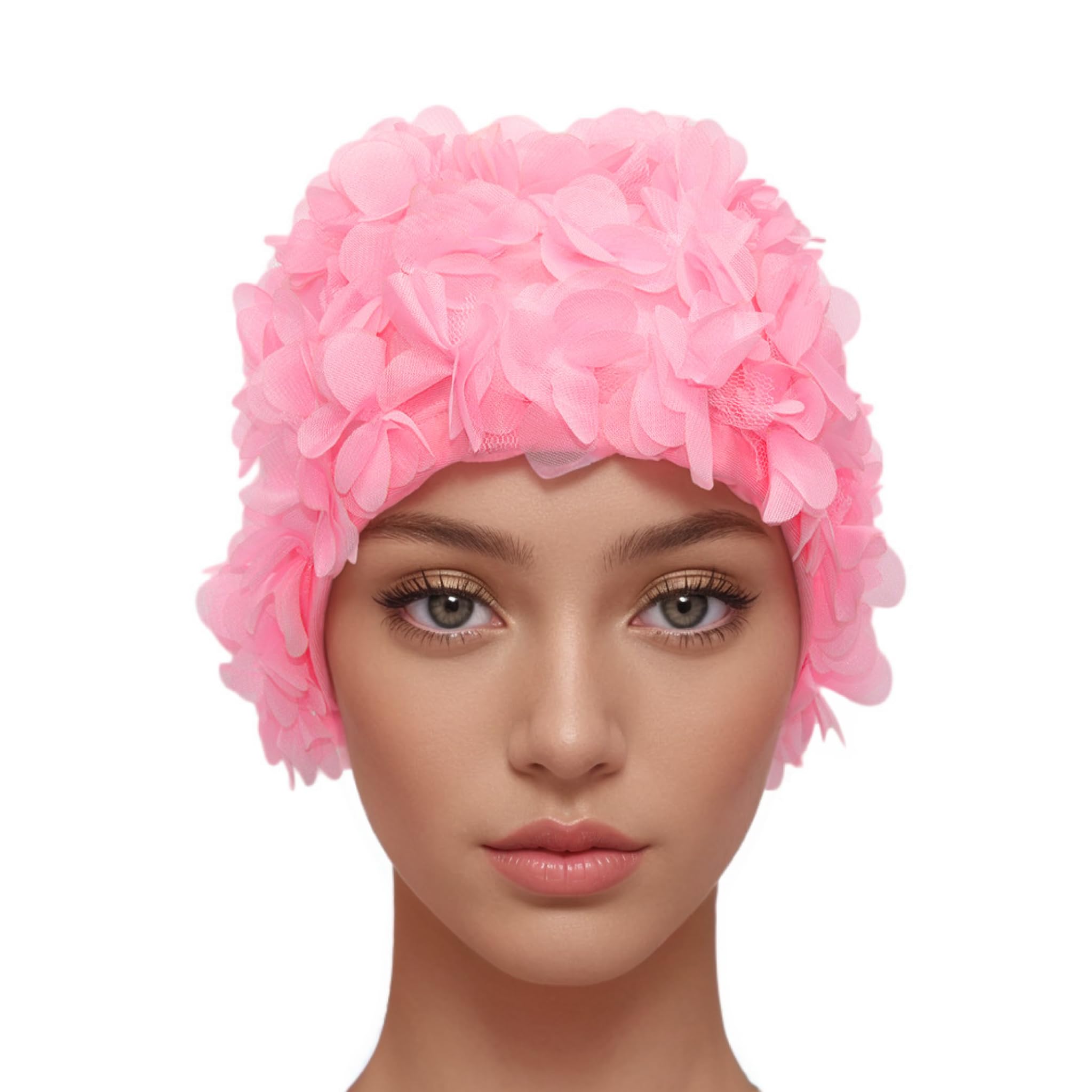 Medifier Lace Vintage Swim cap Floral Petal Retro Style Bathing Caps for Women (Pink2)